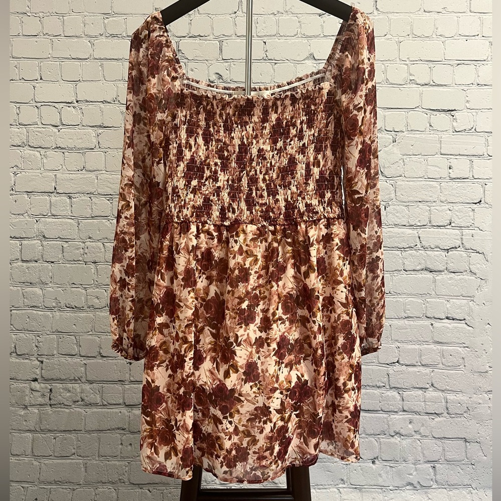 Row A long sleeve floral smocked dress size M